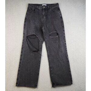 Womens High Rise Baggy Ripped Wide Leg Black Grunge Cotton Denim Jeans W30 L28